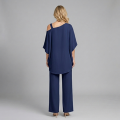 Natalia | Conjunto Elegante de Dos Piezas - Azul Marino - Espalda