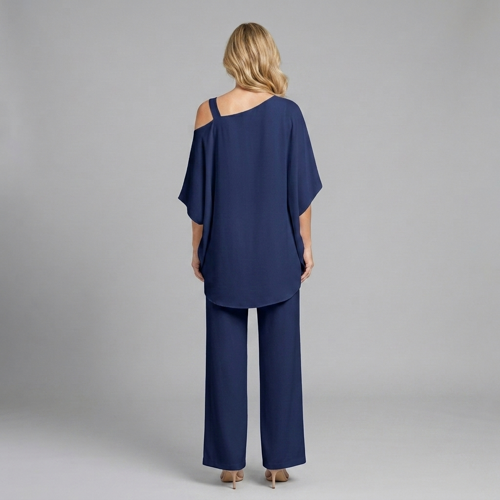 Natalia | Conjunto Elegante de Dos Piezas - Azul Marino - Espalda