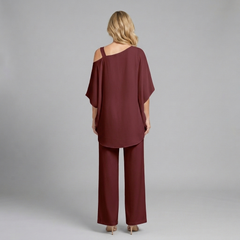 Natalia | Conjunto Elegante de Dos Piezas - Rojo - Espalda