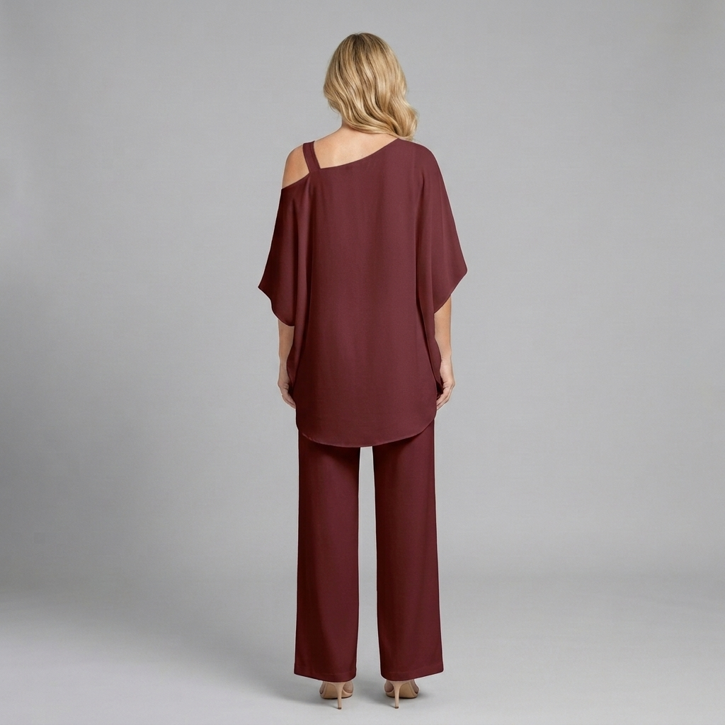 Natalia | Conjunto Elegante de Dos Piezas - Rojo - Espalda